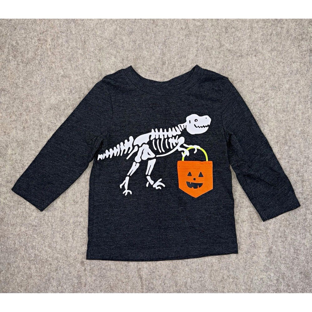Cat & Jack Unisex Baby 18M Gray Long Sleeve Graphic Crew Neck Dino Halloween